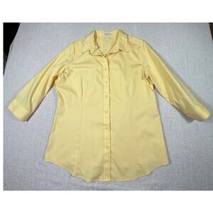 Coldwater Creek Womens Large Yellow No Iron 3/4 Sleeve Button Front Blouse Top